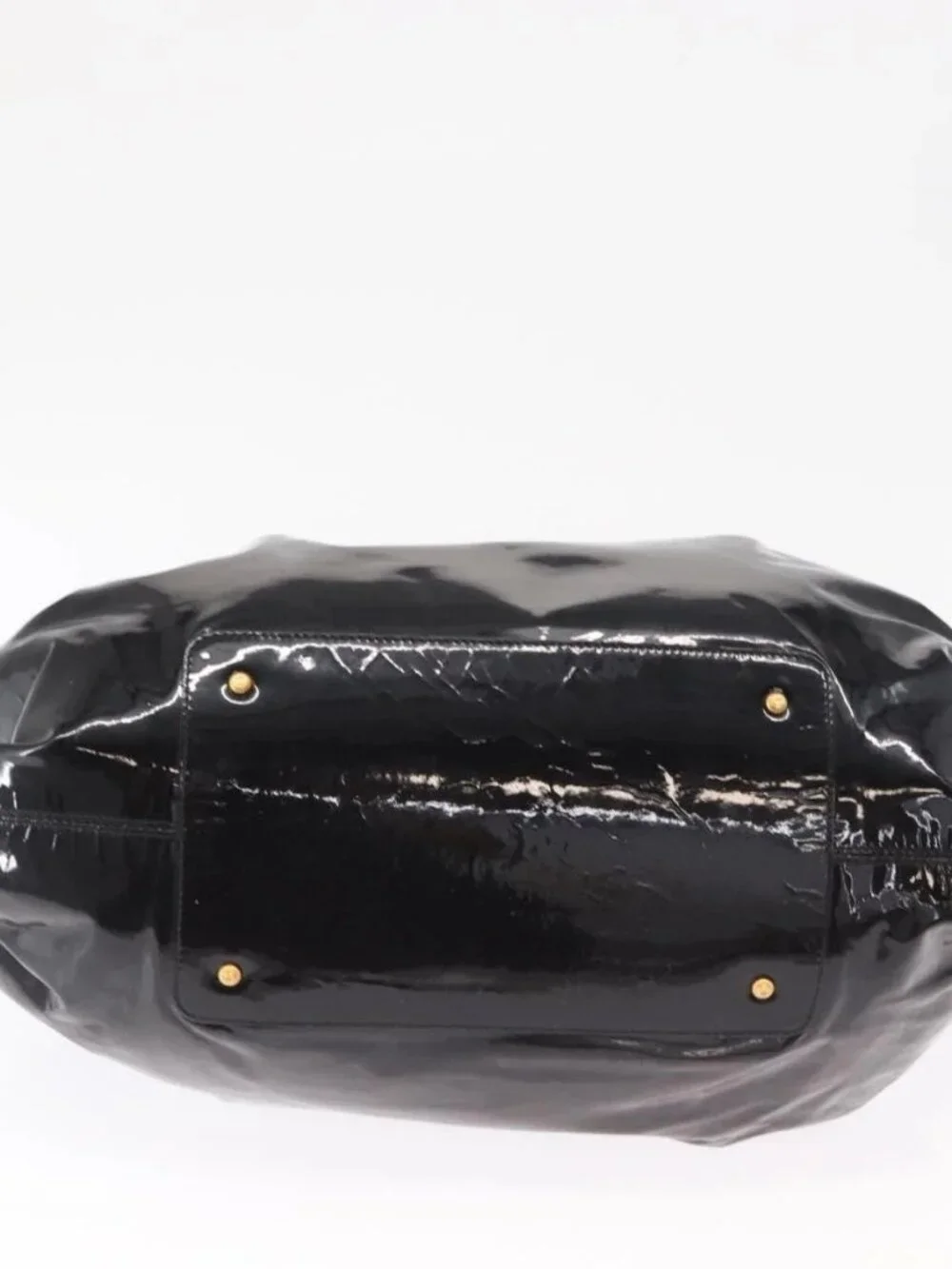 Salvatore Ferragamo Gancini Tote Bag Patent leather Black Gold Auth BA9545
